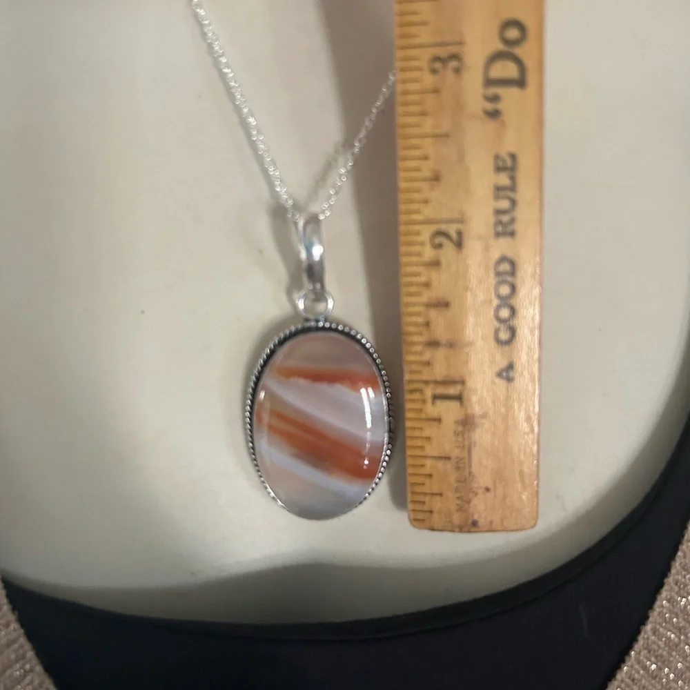 Vintage Sterling Silver Natural Agate Pendant Necklace